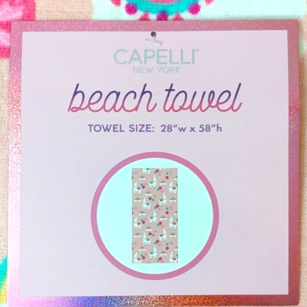 CAPELLI NEW YORK BEACH TOWEL - White Unicorns & Rainbows - SIZE 28W X 58H NWT